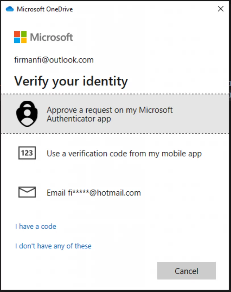 Verifikasi identitas personal vault onedrive di windows 10